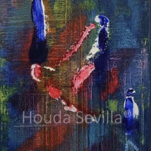 Tableau abstrait Pingouins au grand coeur