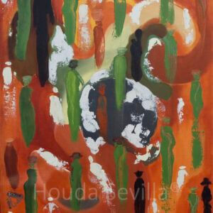 Tableau abstrait vers Gaïa artiste Houda Sevilla