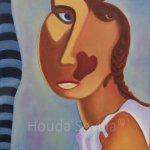 Portrait femme artiste Houda Sevilla, Conscience, le rideau