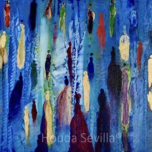 Peinture originale multicolore abstraite par Houda Sevilla, Le bal des débutantes