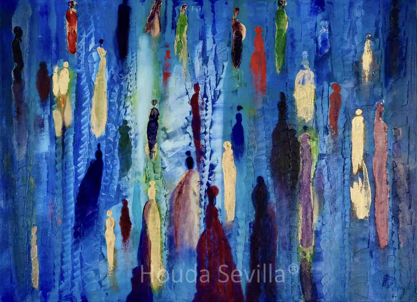 Peinture originale multicolore abstraite par Houda Sevilla, Le bal des débutantes