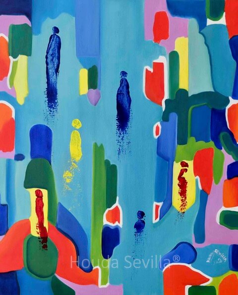 Tableau multicolore turquoise Carnaval par Houda Sevilla