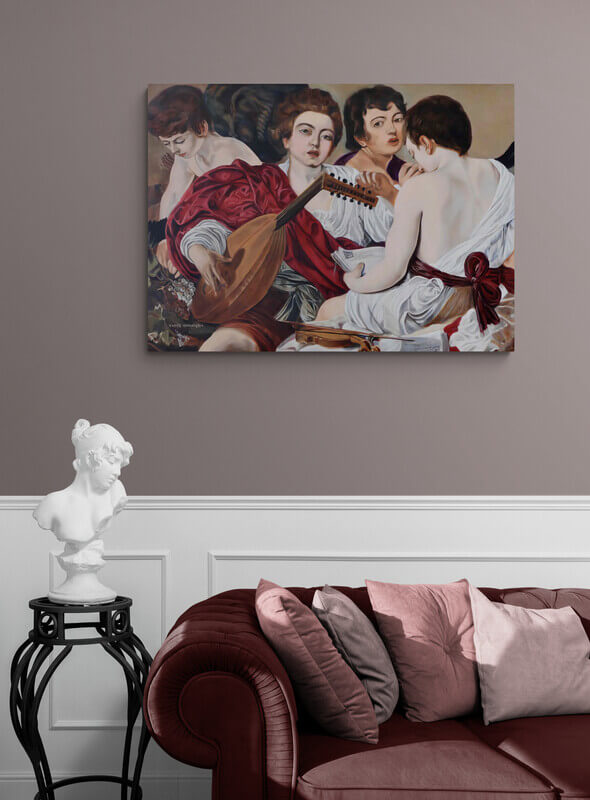 Copie Les musiciens d'après Caravaggio artiste Houda Sevilla
