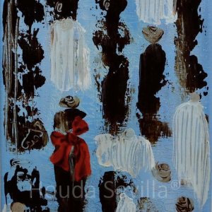 Peinture petit format 'La prière de la rose', par Houda Sevilla