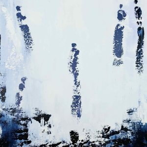 Tableau bleu et blanc "Admiration", par l'artiste Houda SEVILLA