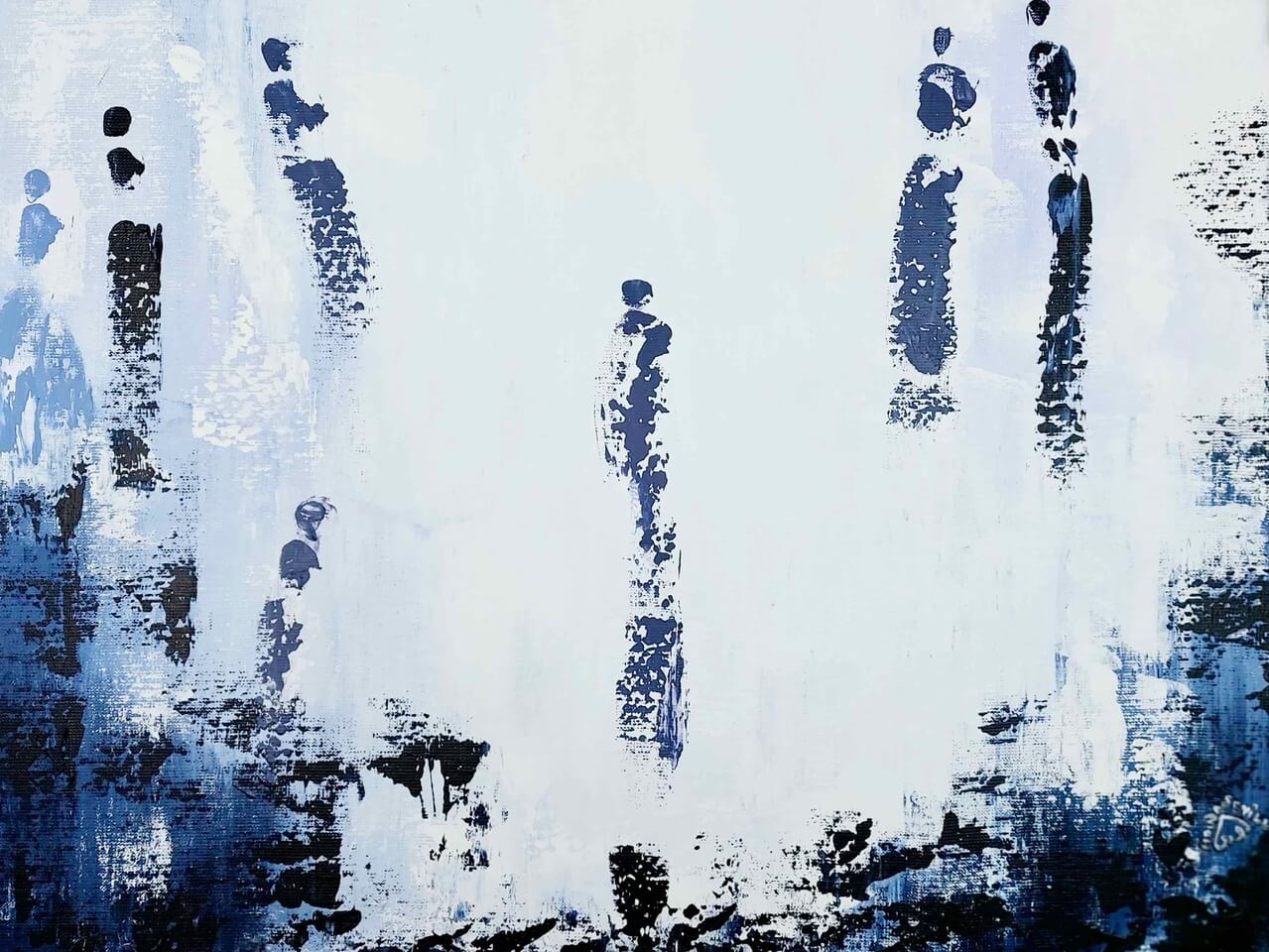 Tableau bleu et blanc "Admiration", par l'artiste Houda SEVILLA