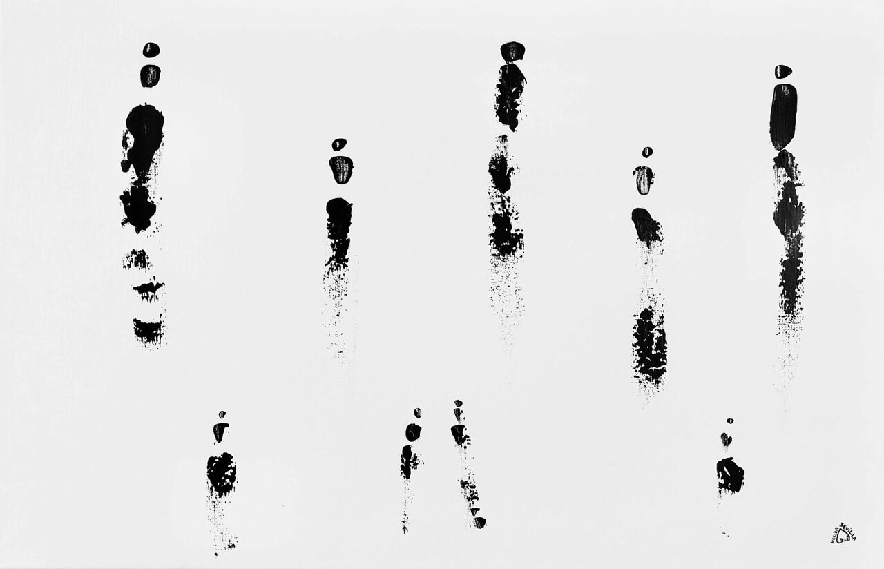 Tableau abstrait noir et blanc par Houda Sevilla, Début de soirée