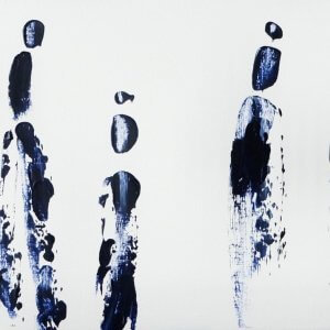 Tableau bleu marine et blanc "Dialogues"