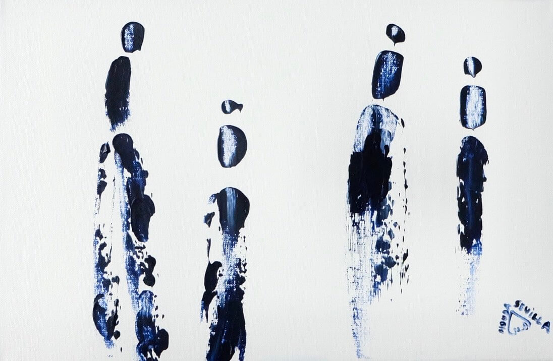 Tableau bleu marine et blanc "Dialogues"