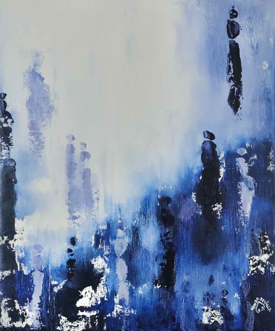Peinture bleue Pregnancy ou Création, par Houda Sevilla