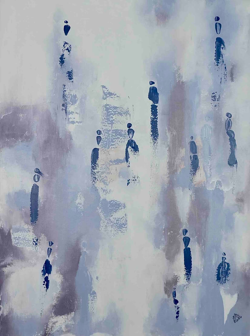 tableau bleu et blanc vers la lumière