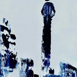 Tableau bleu et blanc petit format "Voyageur"