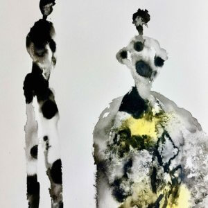 Tableau encre couple par Houda Sevilla, Pose