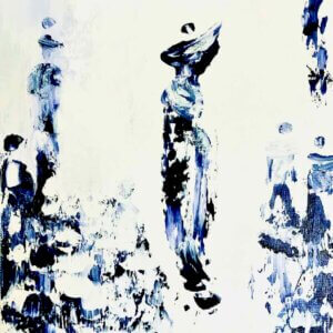 Tableau abstrait blanc marine à la Galerie d'Art Houda Sevilla