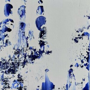 Tableau petit format blanc bleu Gratitude 8 de l'artiste peintre Houda SEVILLA