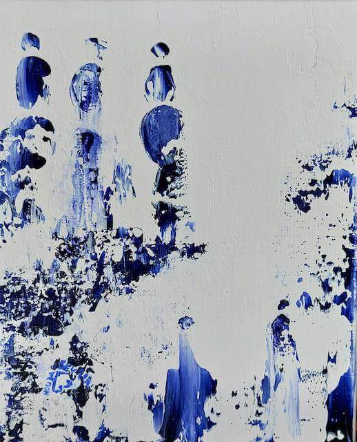 Tableau petit format blanc bleu Gratitude 8 de l'artiste peintre Houda SEVILLA