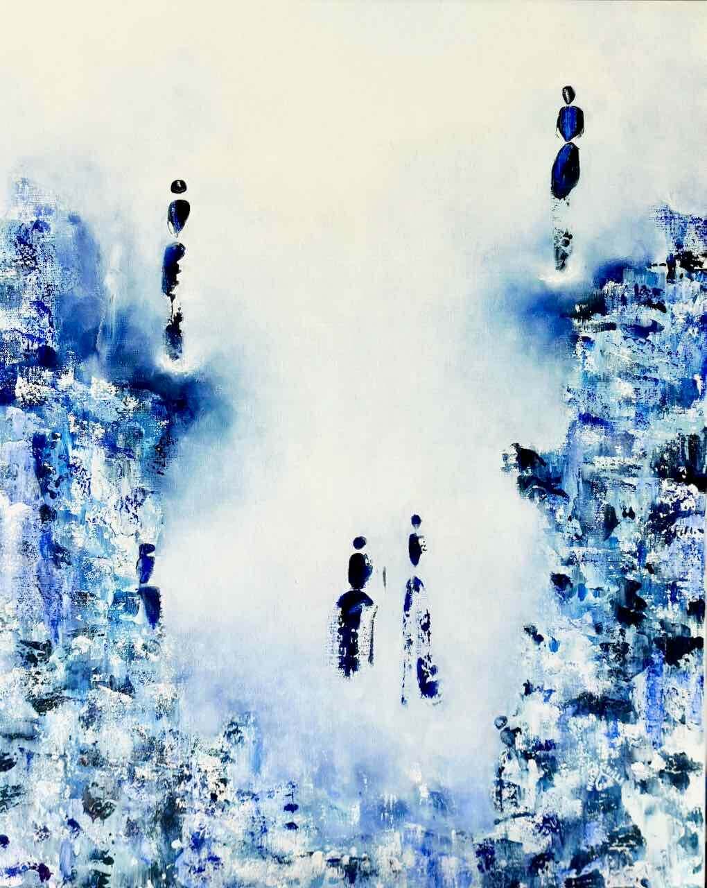 Peinture abstraite blanc bleu Plénitude